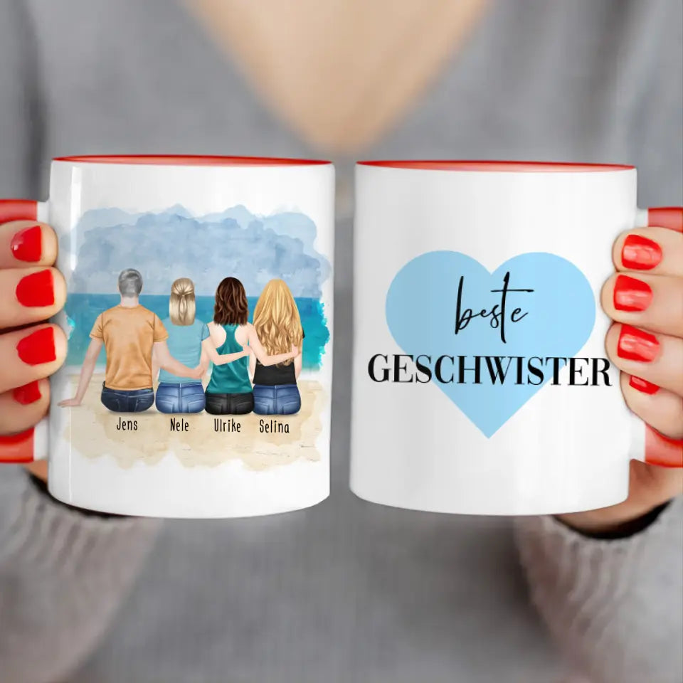 Personalisierte Tasse mit Bruder/Schwester (3 Schwestern + 1 Bruder)