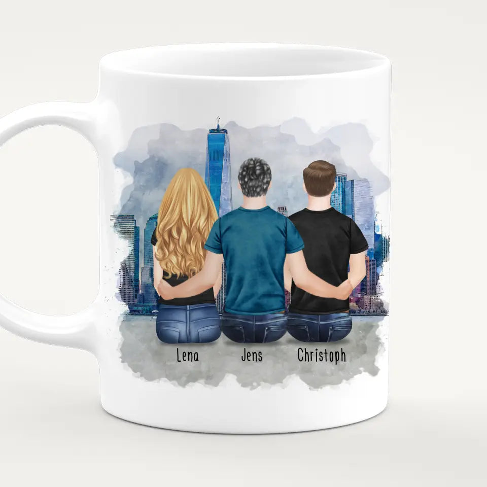 Personalisierte Tasse mit Bruder/Schwester (1 Schwester + 2 Brüder)