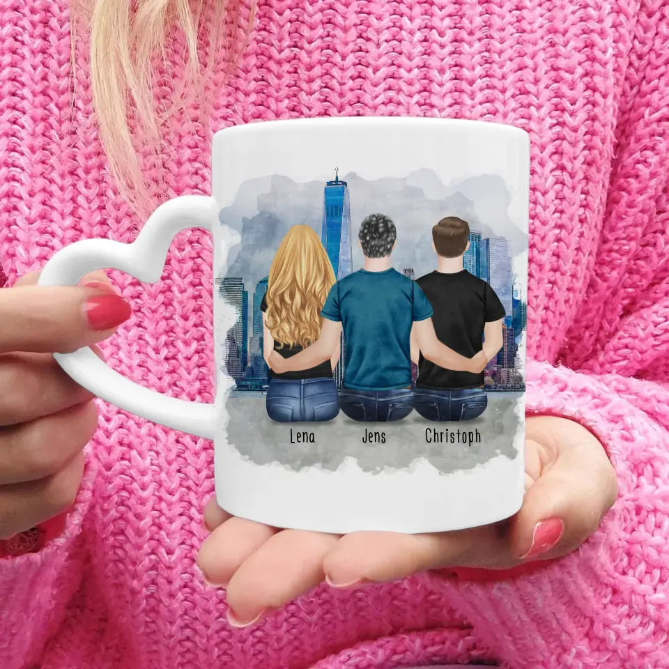 Personalisierte Tasse mit Bruder/Schwester (1 Schwester + 2 Brüder)