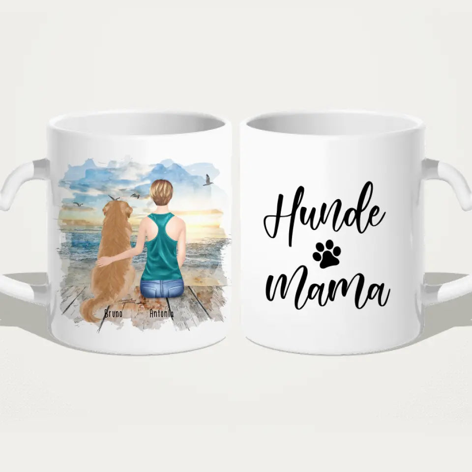 Personalisierte Tasse mit Hund und Frau (1 Hund + 1 Frau)