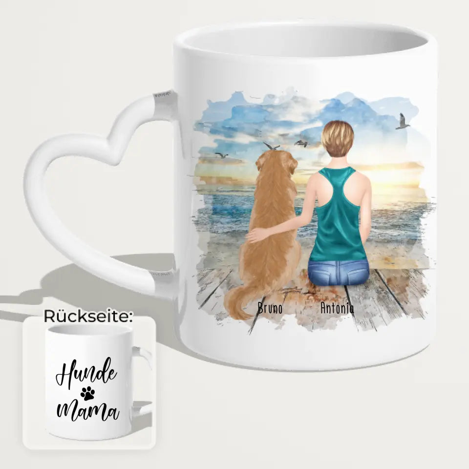 Personalisierte Tasse mit Hund und Frau (1 Hund + 1 Frau)