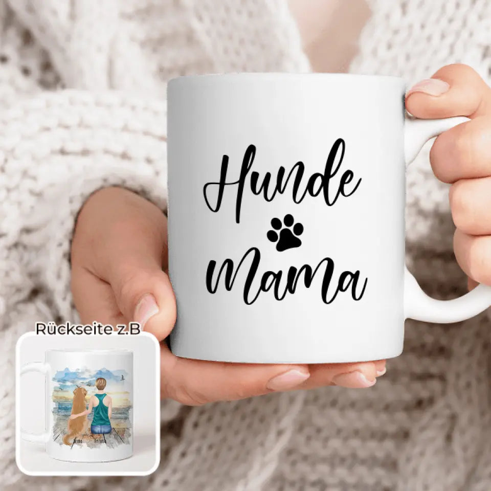 Personalisierte Tasse mit Hund und Frau (1 Hund + 1 Frau)