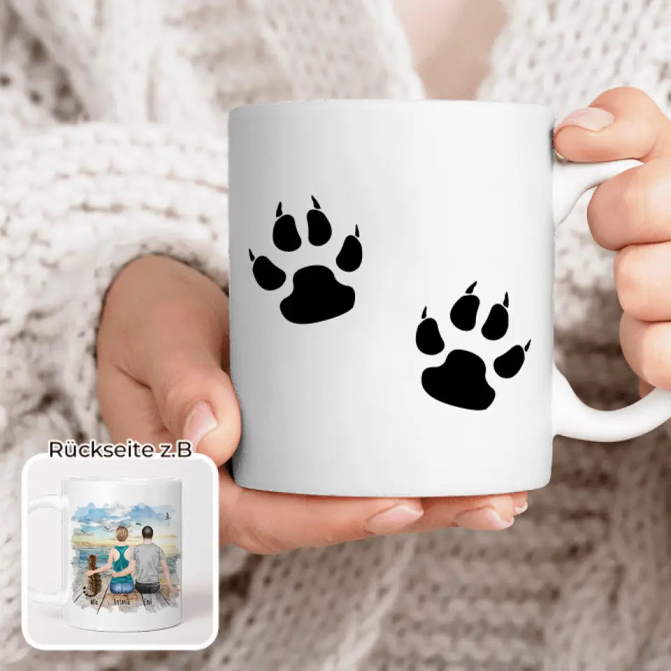 Personalisierte Tasse mit Pärchen und 1 Katze