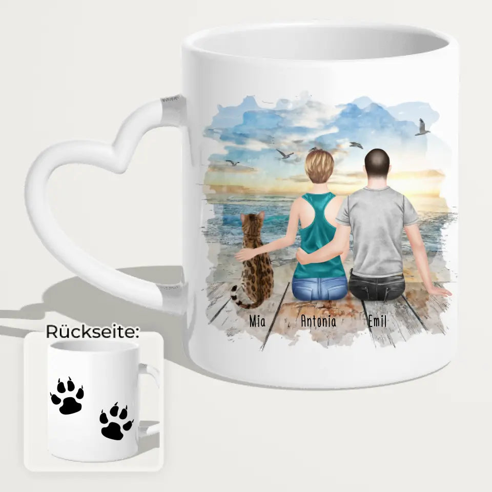 Personalisierte Tasse mit Pärchen und 1 Katze