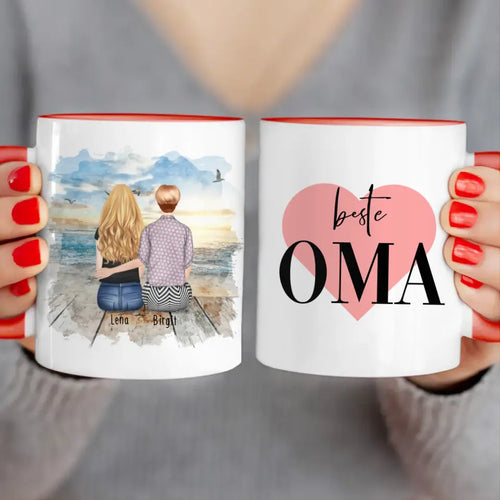 Personalisierte Tasse für Oma (1 Frau + 1 Oma)