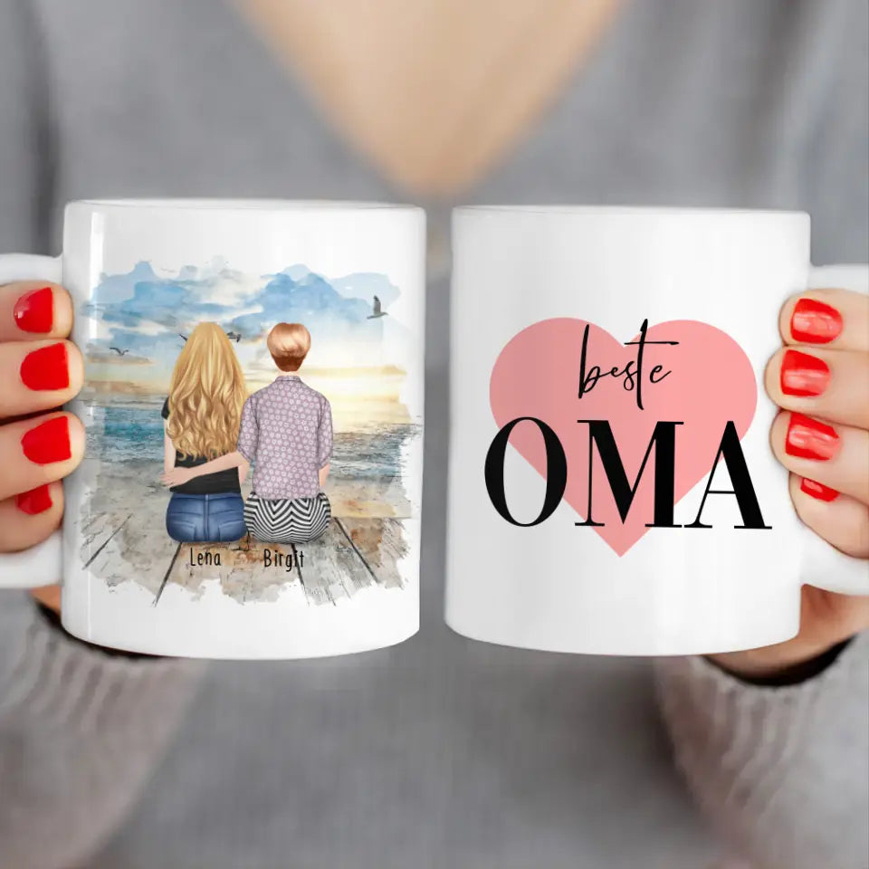 Personalisierte Tasse für Oma (1 Frau + 1 Oma)