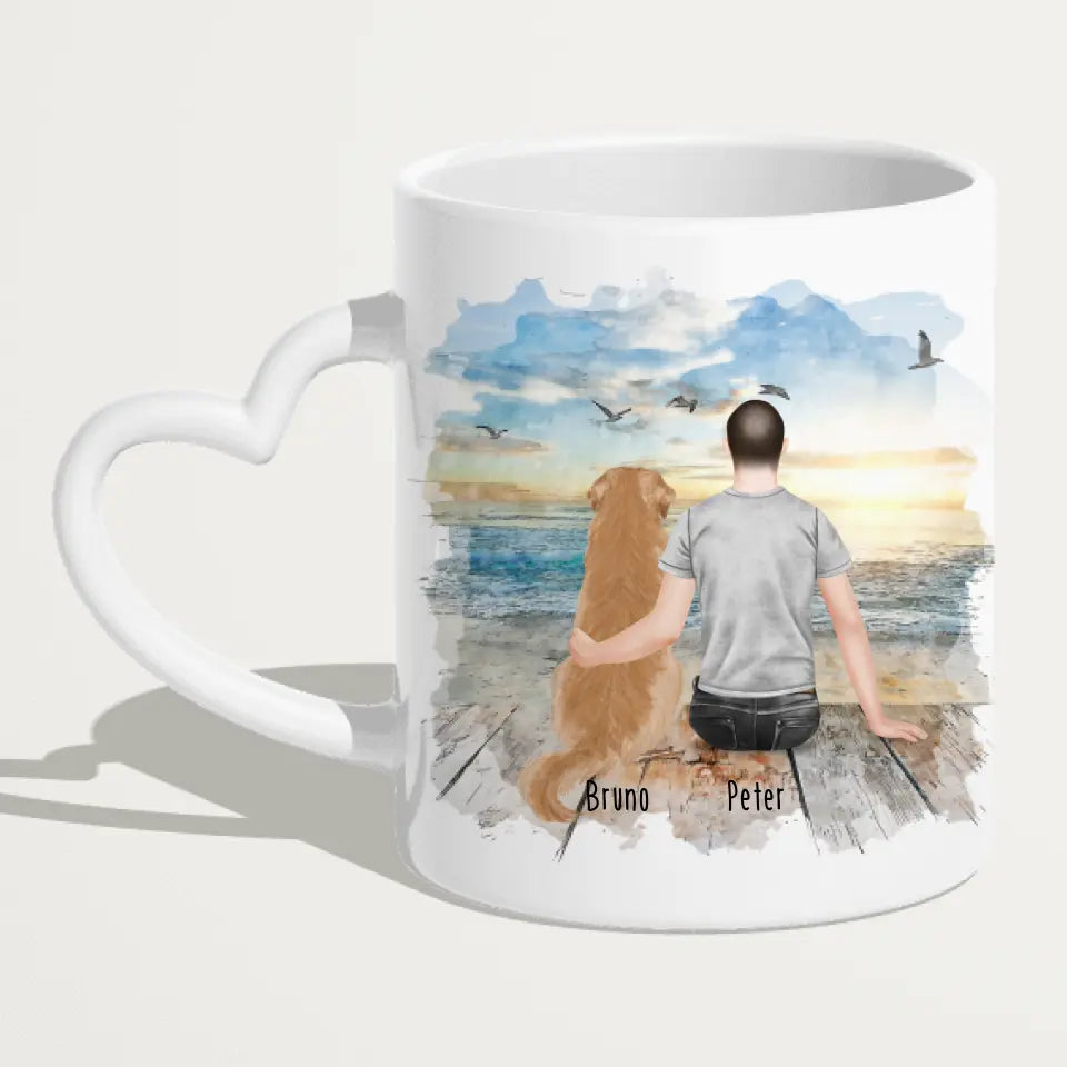 Personalisierte Tasse mit Hund und Mann (1 Hund + 1 Mann)