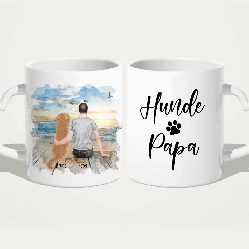 Personalisierte Tasse mit Hund und Mann (1 Hund + 1 Mann)