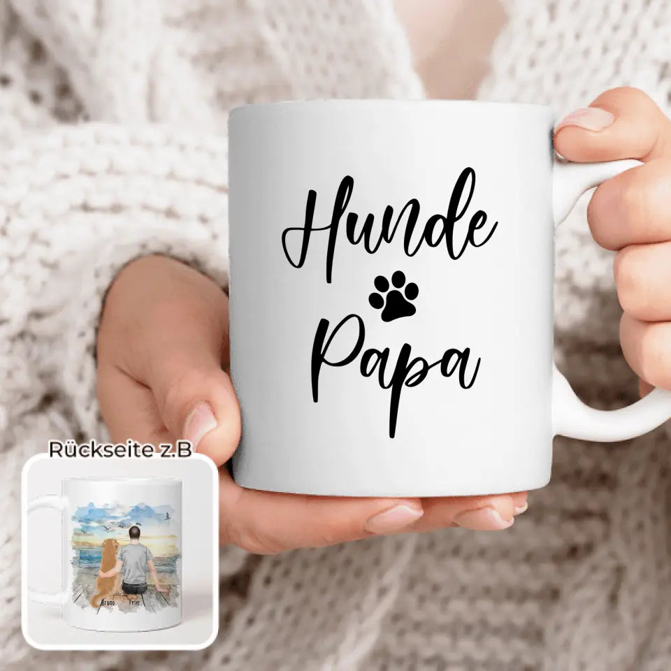 Personalisierte Tasse mit Hund und Mann (1 Hund + 1 Mann)