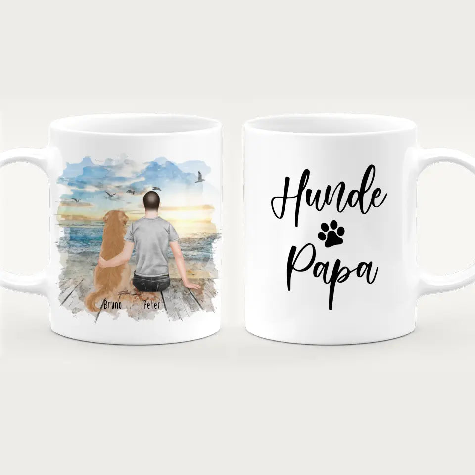 Personalisierte Tasse mit Hund und Mann (1 Hund + 1 Mann)