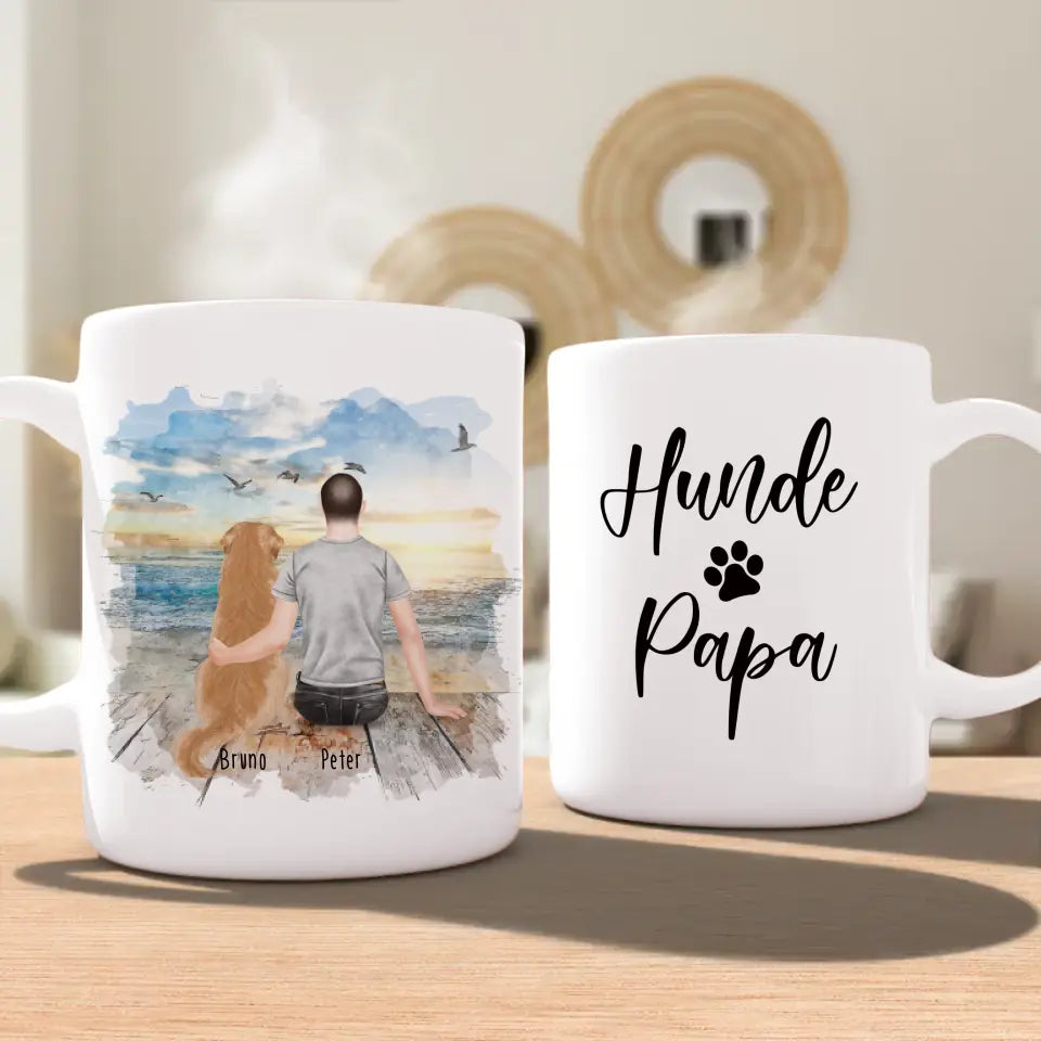 Personalisierte Tasse mit Hund und Mann (1 Hund + 1 Mann)