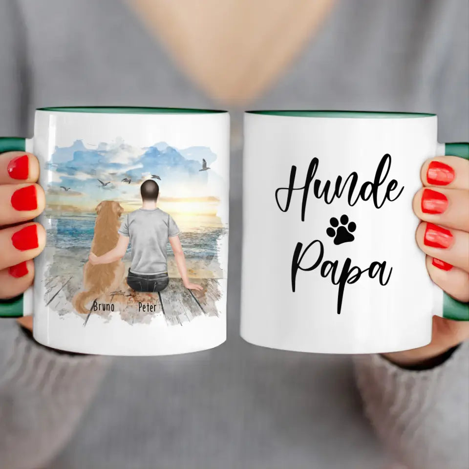 Personalisierte Tasse mit Hund und Mann (1 Hund + 1 Mann)