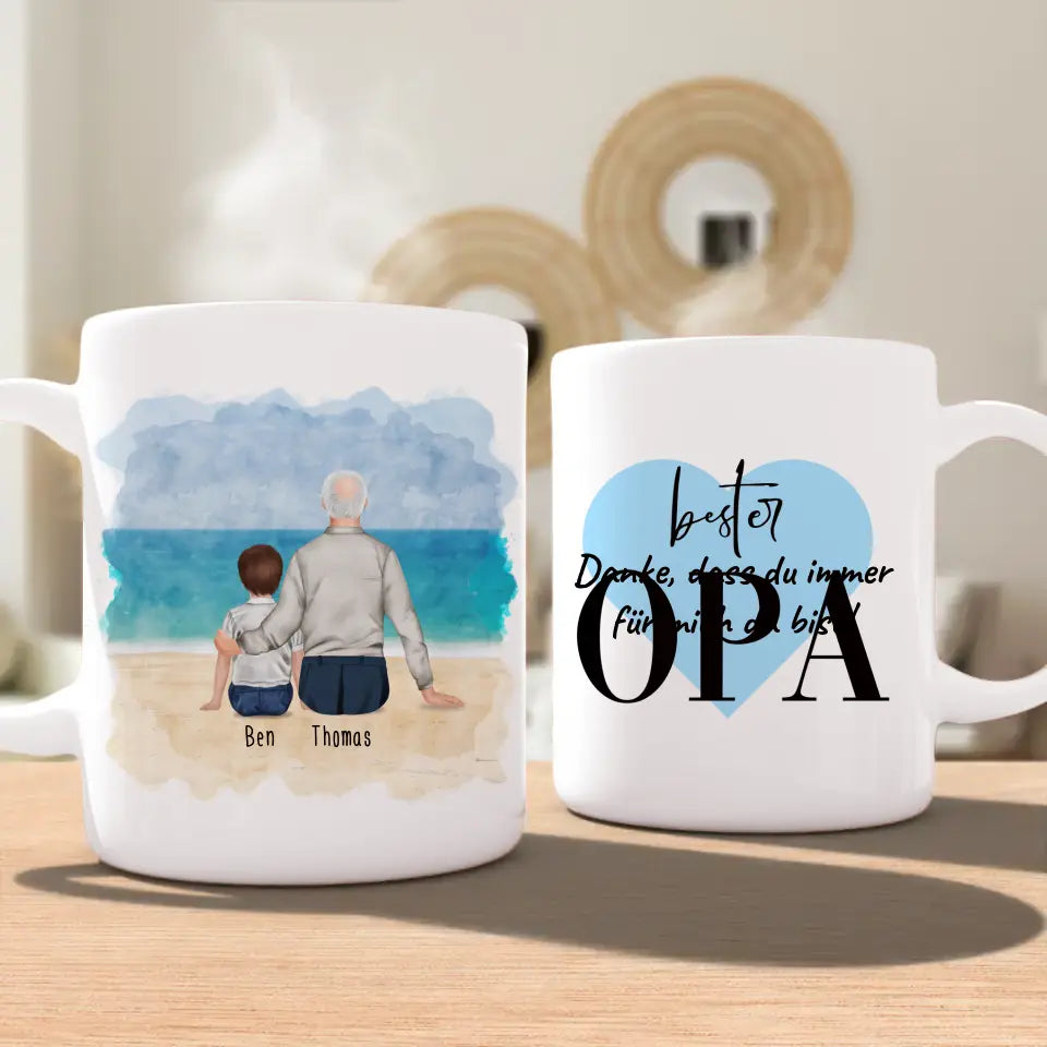 Personalisierte Tasse für Opa (1 Kind + 1 Opa)