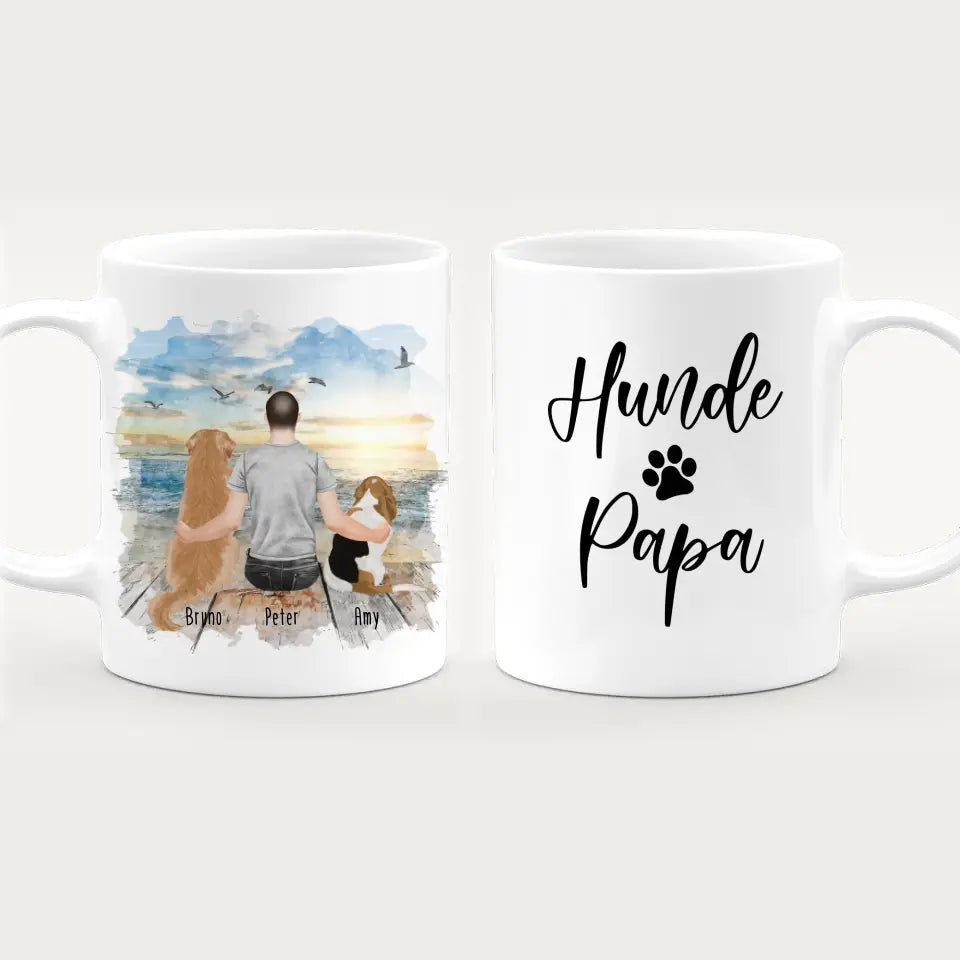 Personalisierte Tasse mit Hund und Mann (2 Hunde + 1 Mann)