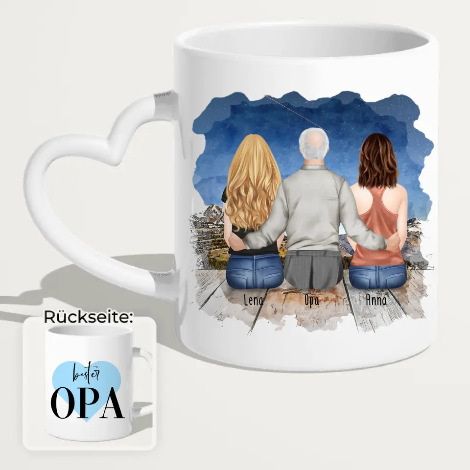 Personalisierte Tasse für Opa (2 Frauen + 1 Opa)