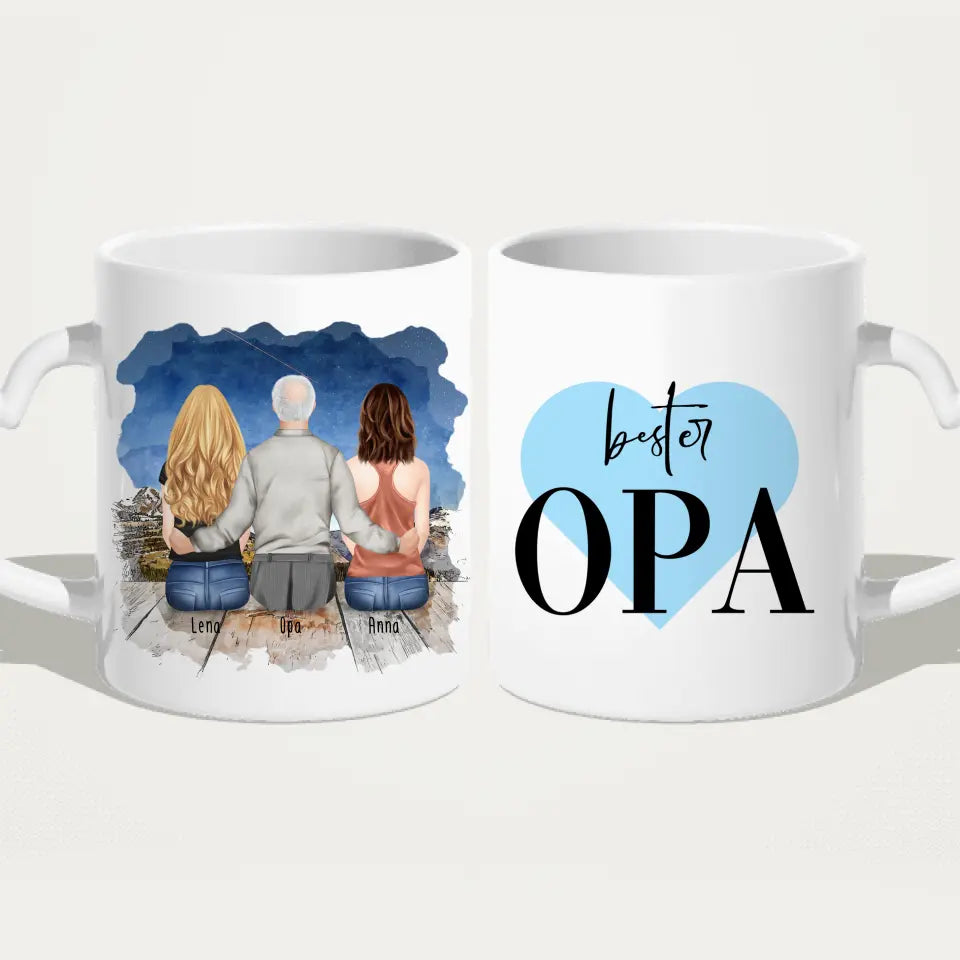 Personalisierte Tasse für Opa (2 Frauen + 1 Opa)