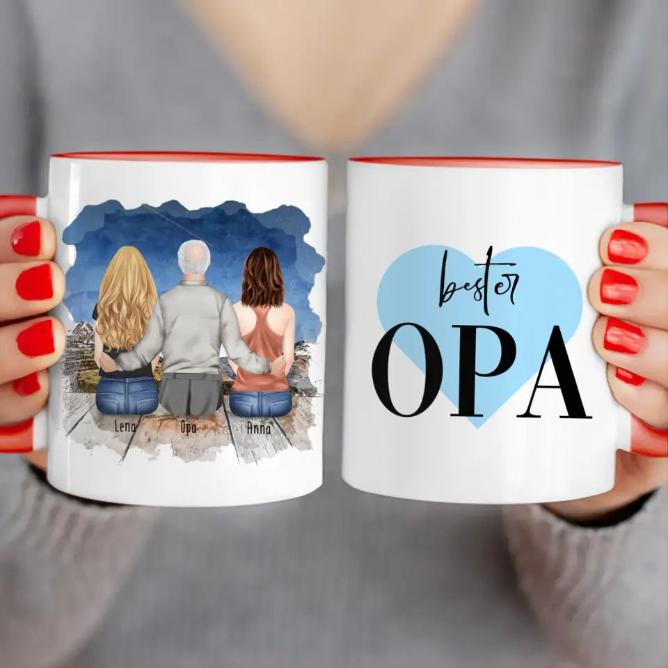 Personalisierte Tasse für Opa (2 Frauen + 1 Opa)