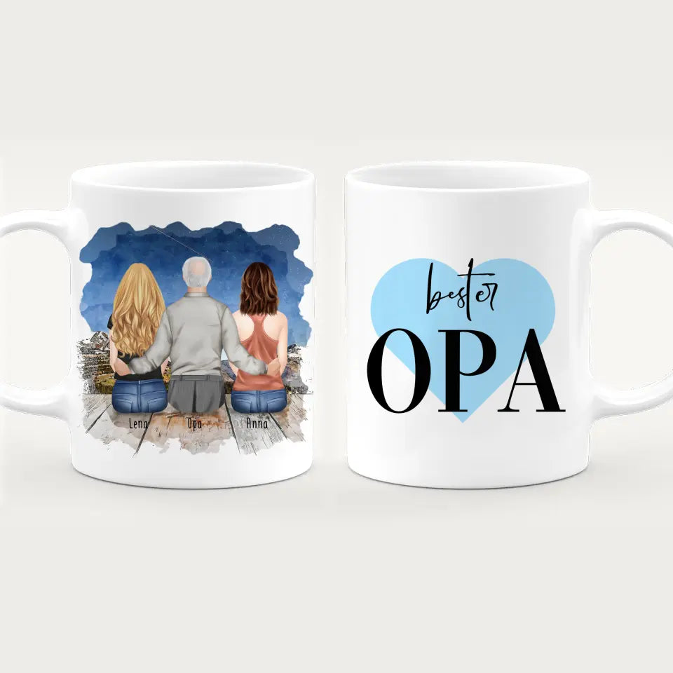 Personalisierte Tasse für Opa (2 Frauen + 1 Opa)