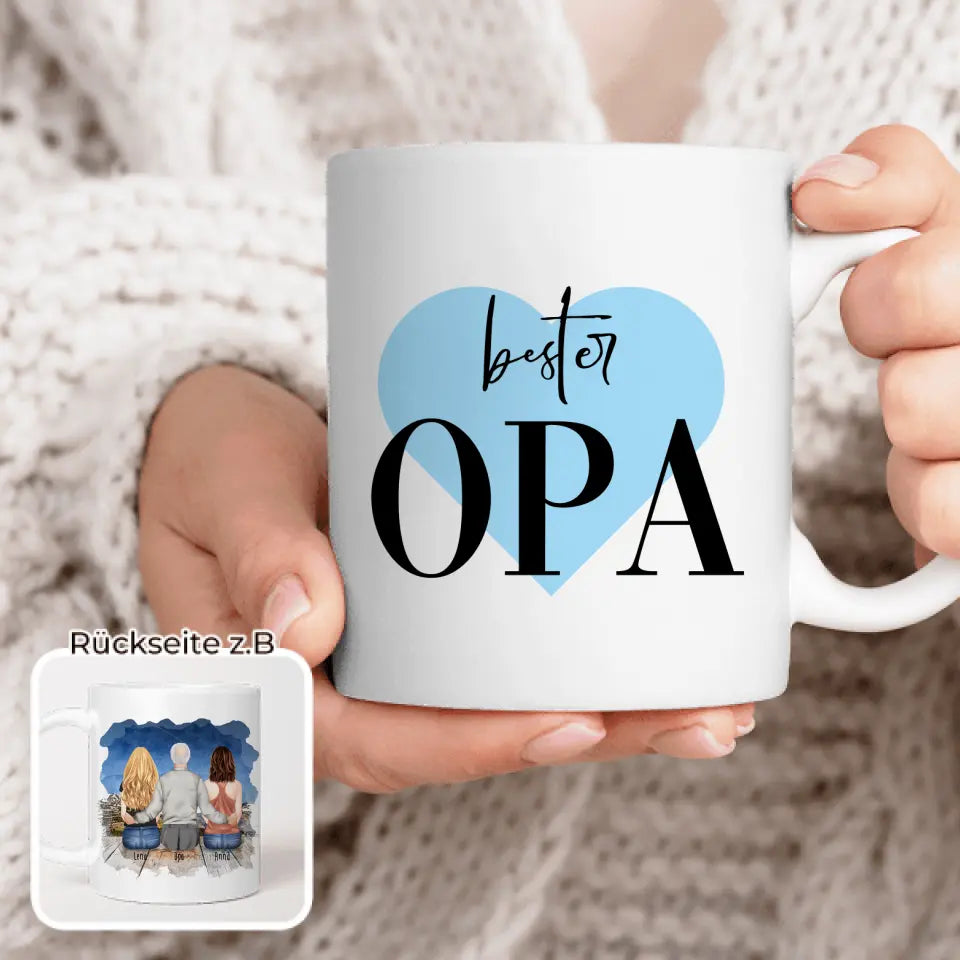 Personalisierte Tasse für Opa (2 Frauen + 1 Opa)