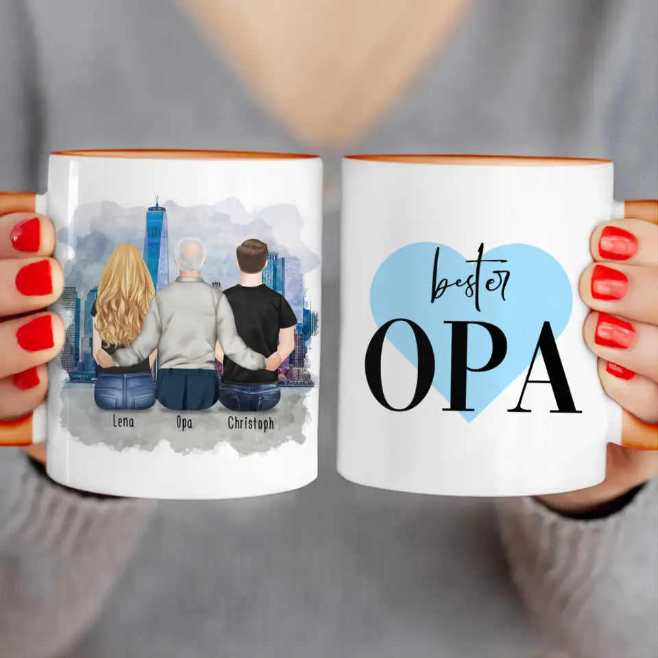 Personalisierte Tasse für Opa (1 Frau + 1 Mann + 1 Opa)