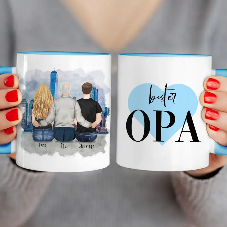 Personalisierte Tasse für Opa (1 Frau + 1 Mann + 1 Opa)