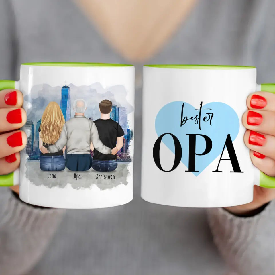 Personalisierte Tasse für Opa (1 Frau + 1 Mann + 1 Opa)