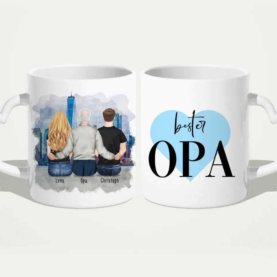 Personalisierte Tasse für Opa (1 Frau + 1 Mann + 1 Opa)