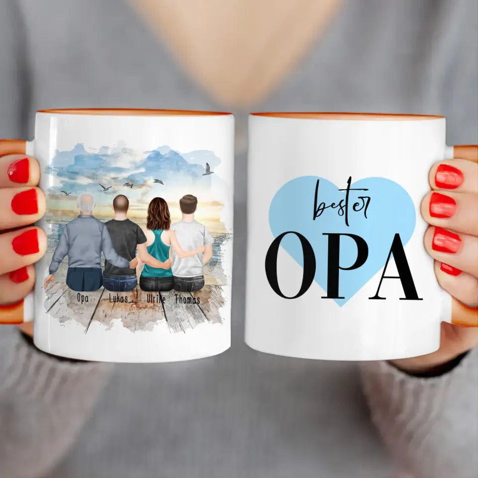 Personalisierte Tasse für Opa (1 Frau + 2 Männer + 1 Opa)