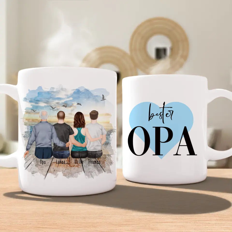 Personalisierte Tasse für Opa (1 Frau + 2 Männer + 1 Opa)