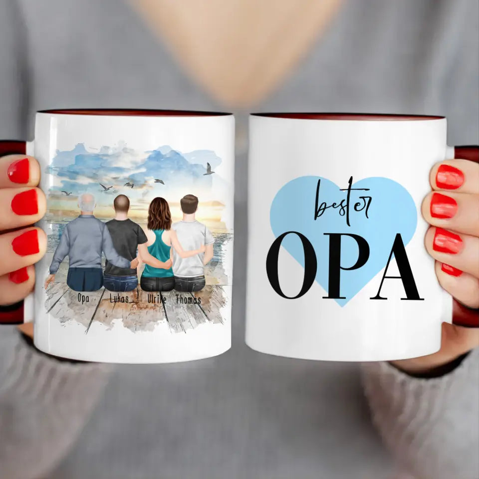 Personalisierte Tasse für Opa (1 Frau + 2 Männer + 1 Opa)