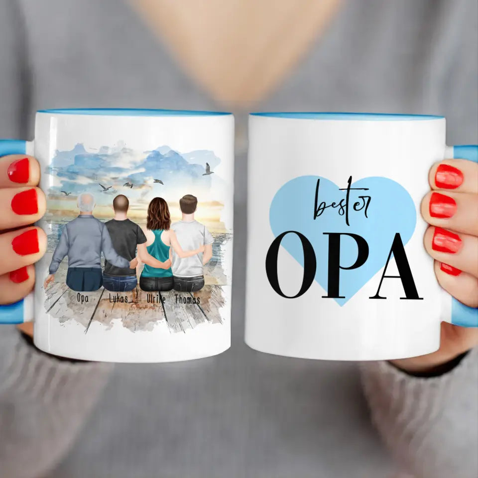 Personalisierte Tasse für Opa (1 Frau + 2 Männer + 1 Opa)