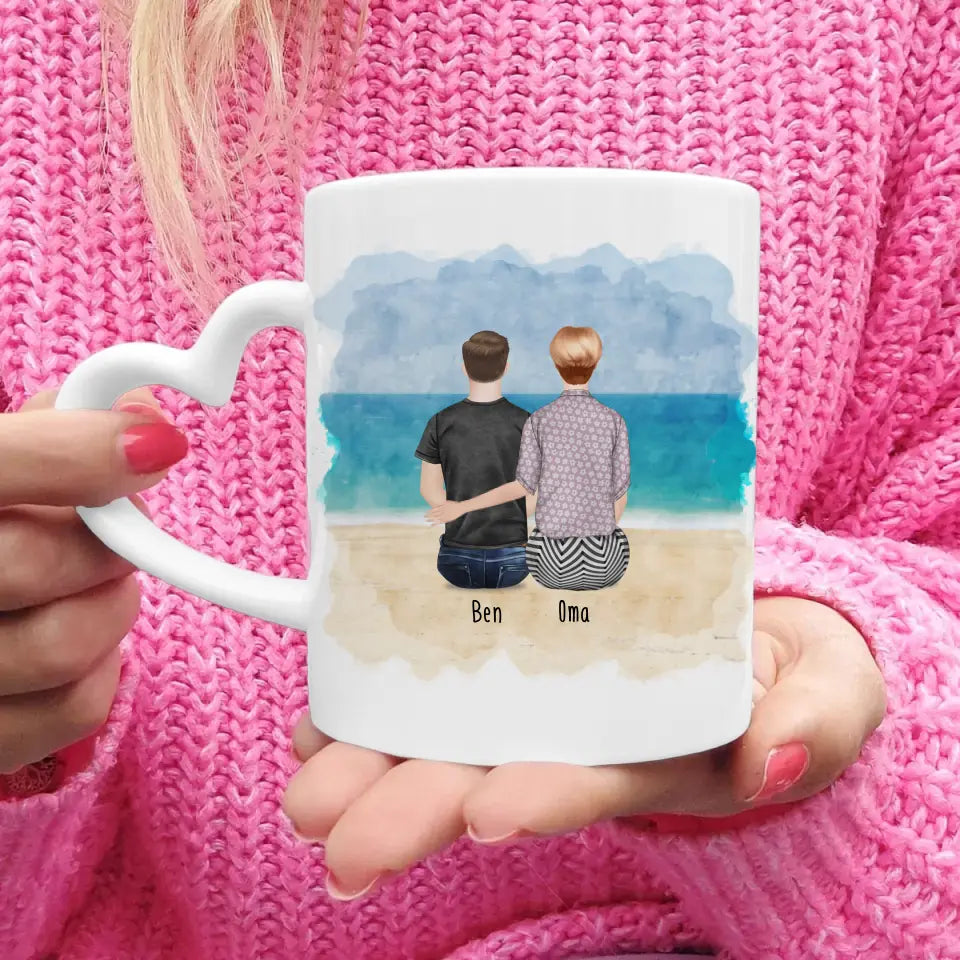 Personalisierte Tasse für Oma (1 Mann + 1 Oma)