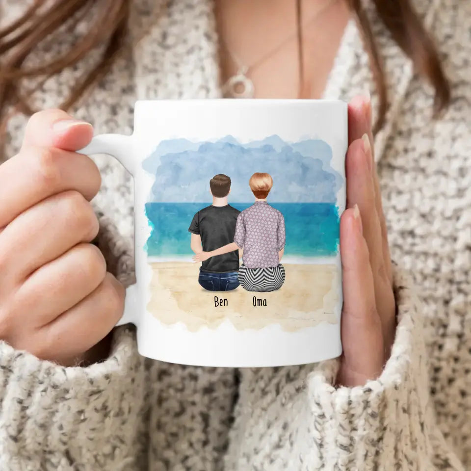 Personalisierte Tasse für Oma (1 Mann + 1 Oma)