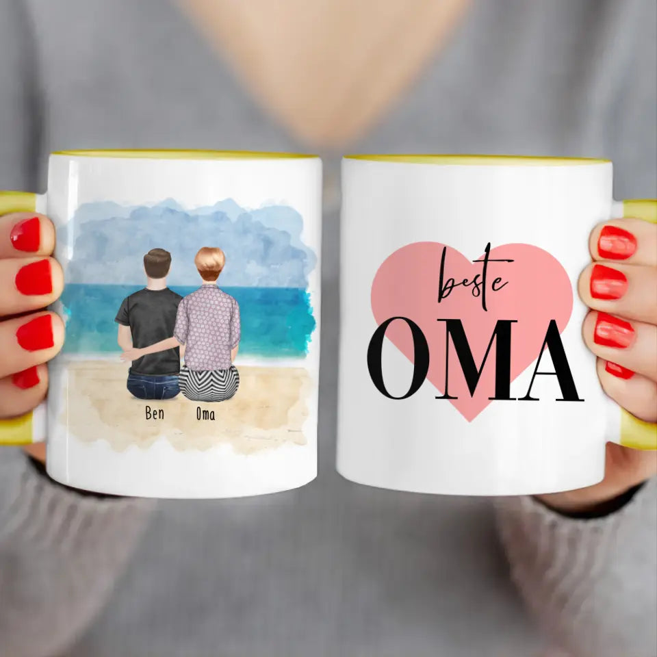 Personalisierte Tasse für Oma (1 Mann + 1 Oma)