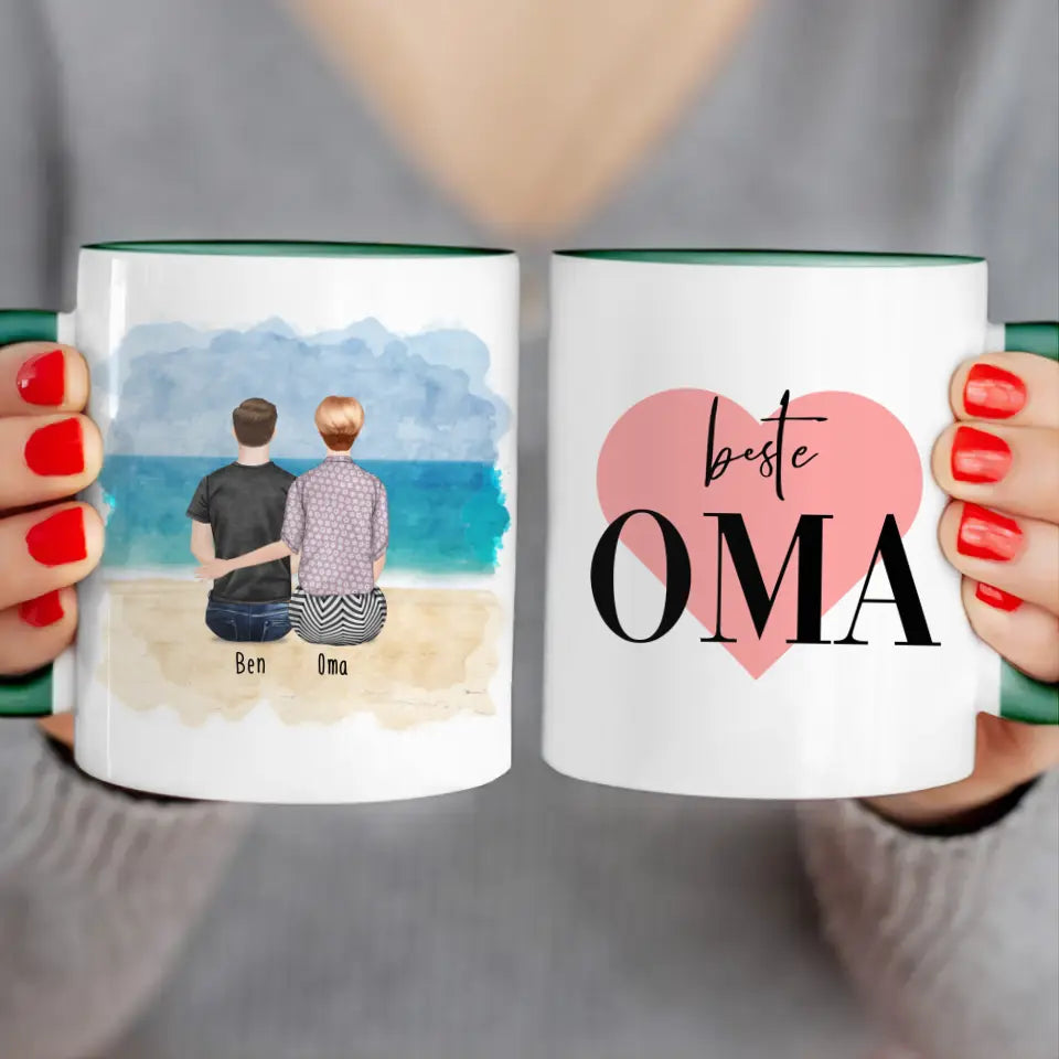 Personalisierte Tasse für Oma (1 Mann + 1 Oma)