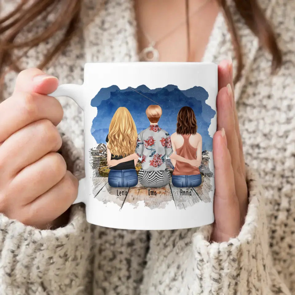 Personalisierte Tasse für Oma (2 Frauen + 1 Oma)