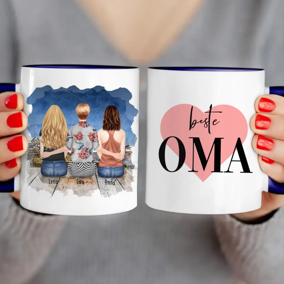 Personalisierte Tasse für Oma (2 Frauen + 1 Oma)