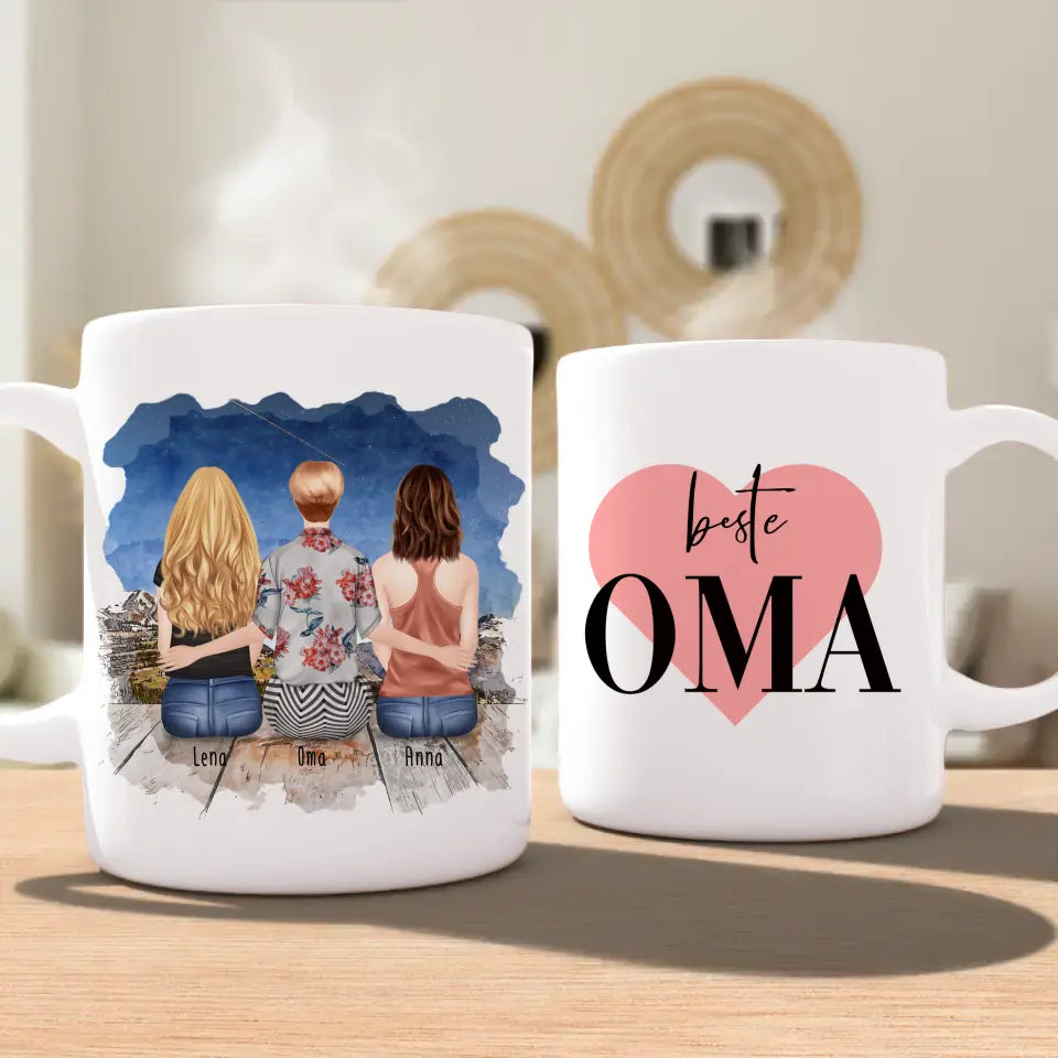 Personalisierte Tasse für Oma (2 Frauen + 1 Oma)