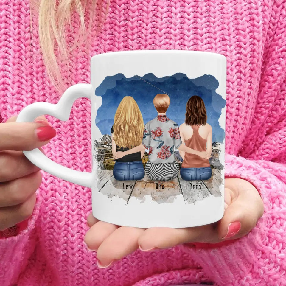 Personalisierte Tasse für Oma (2 Frauen + 1 Oma)