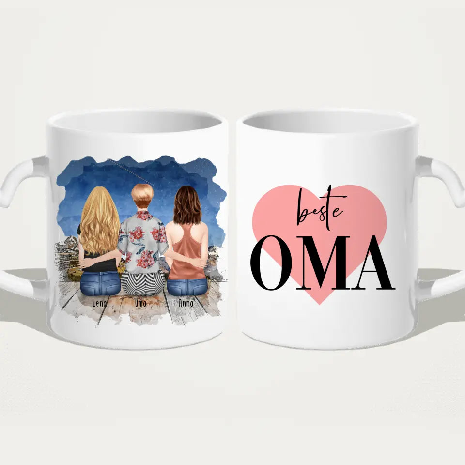 Personalisierte Tasse für Oma (2 Frauen + 1 Oma)