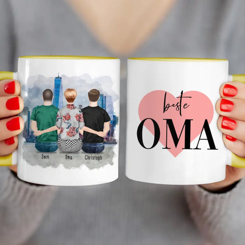 Personalisierte Tasse für Oma (2 Männer + 1 Oma)