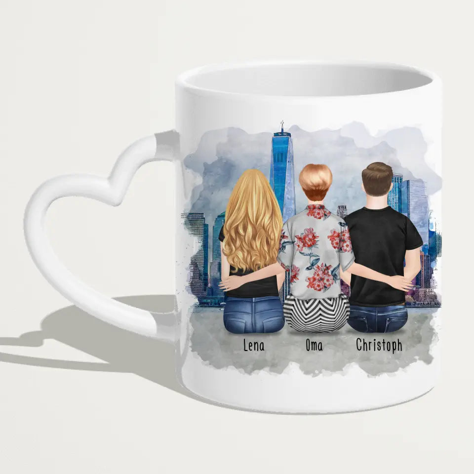 Personalisierte Tasse für Oma (1 Frau + 1 Mann + 1 Oma)