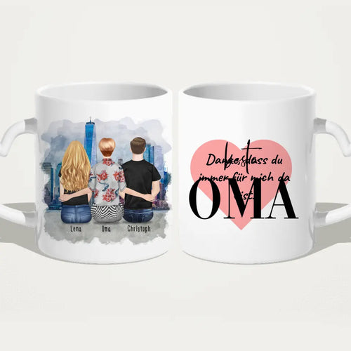 Personalisierte Tasse für Oma (1 Frau + 1 Mann + 1 Oma)