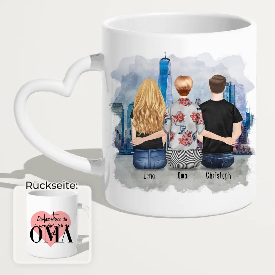 Personalisierte Tasse für Oma (1 Frau + 1 Mann + 1 Oma)