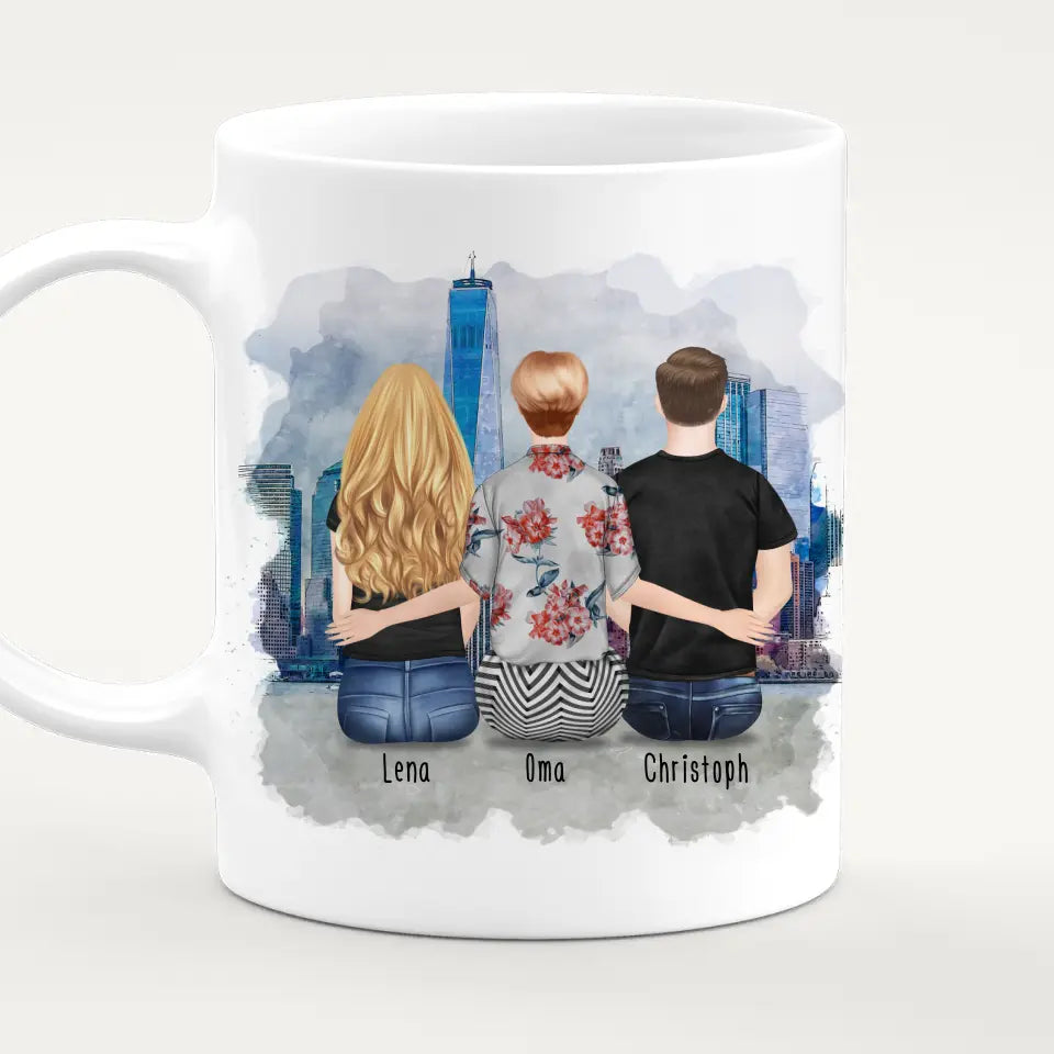 Personalisierte Tasse für Oma (1 Frau + 1 Mann + 1 Oma)