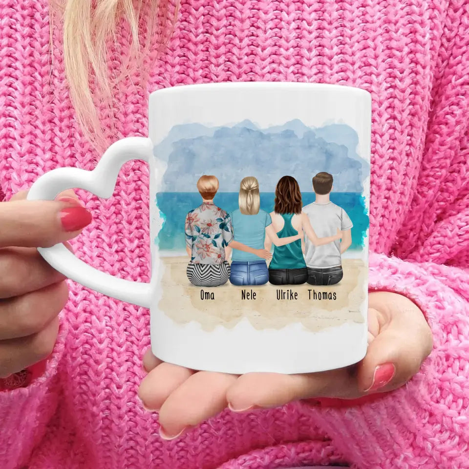 Personalisierte Tasse für Oma (2 Frauen + 1 Mann + 1 Oma)