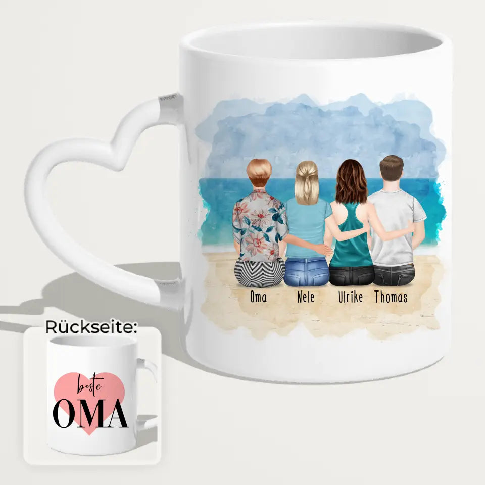 Personalisierte Tasse für Oma (2 Frauen + 1 Mann + 1 Oma)