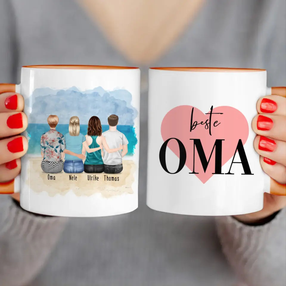 Personalisierte Tasse für Oma (2 Frauen + 1 Mann + 1 Oma)