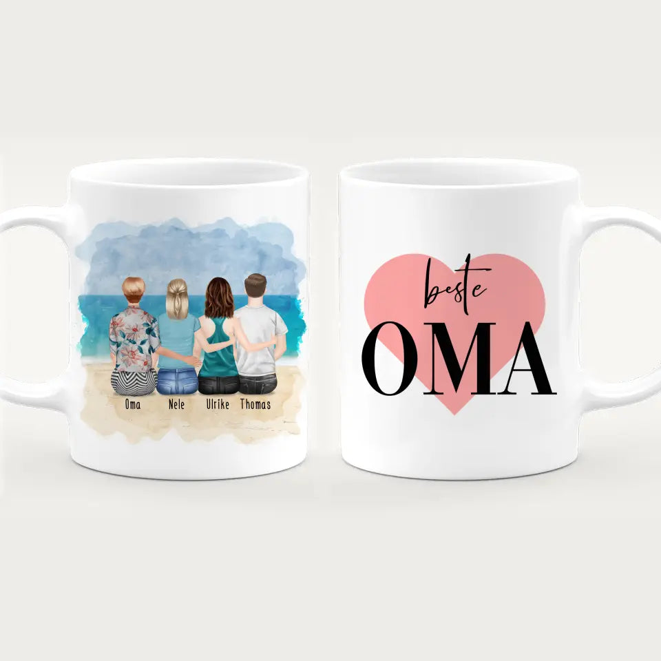 Personalisierte Tasse für Oma (2 Frauen + 1 Mann + 1 Oma)