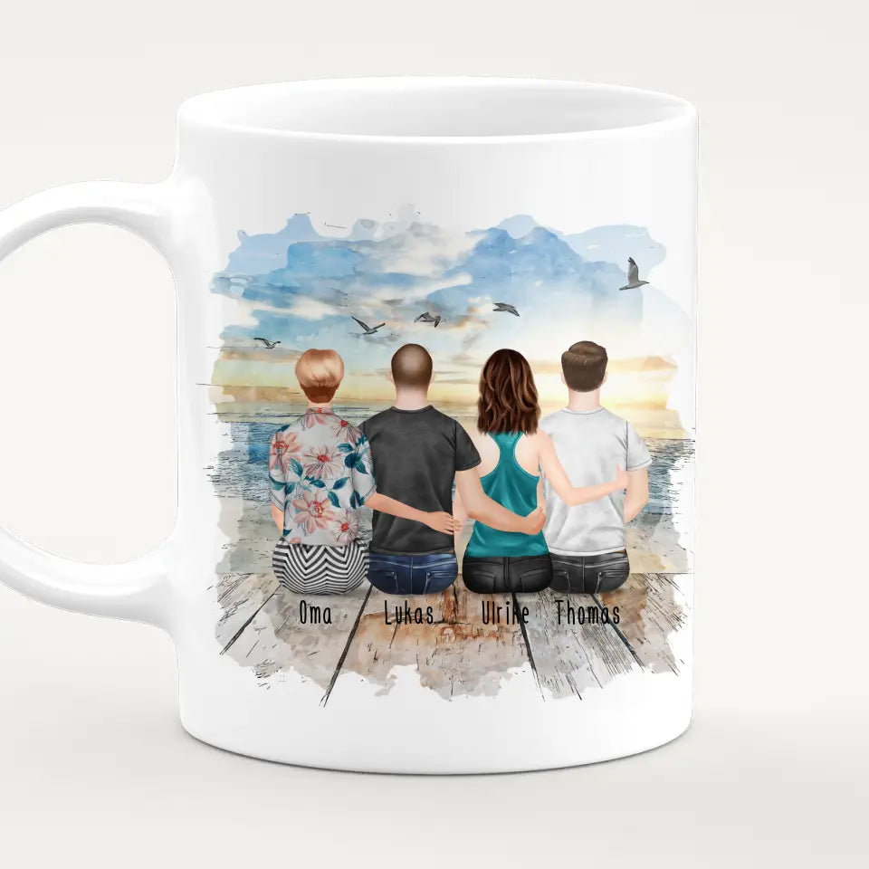 Personalisierte Tasse für Oma (1 Frau + 2 Männer + 1 Oma)